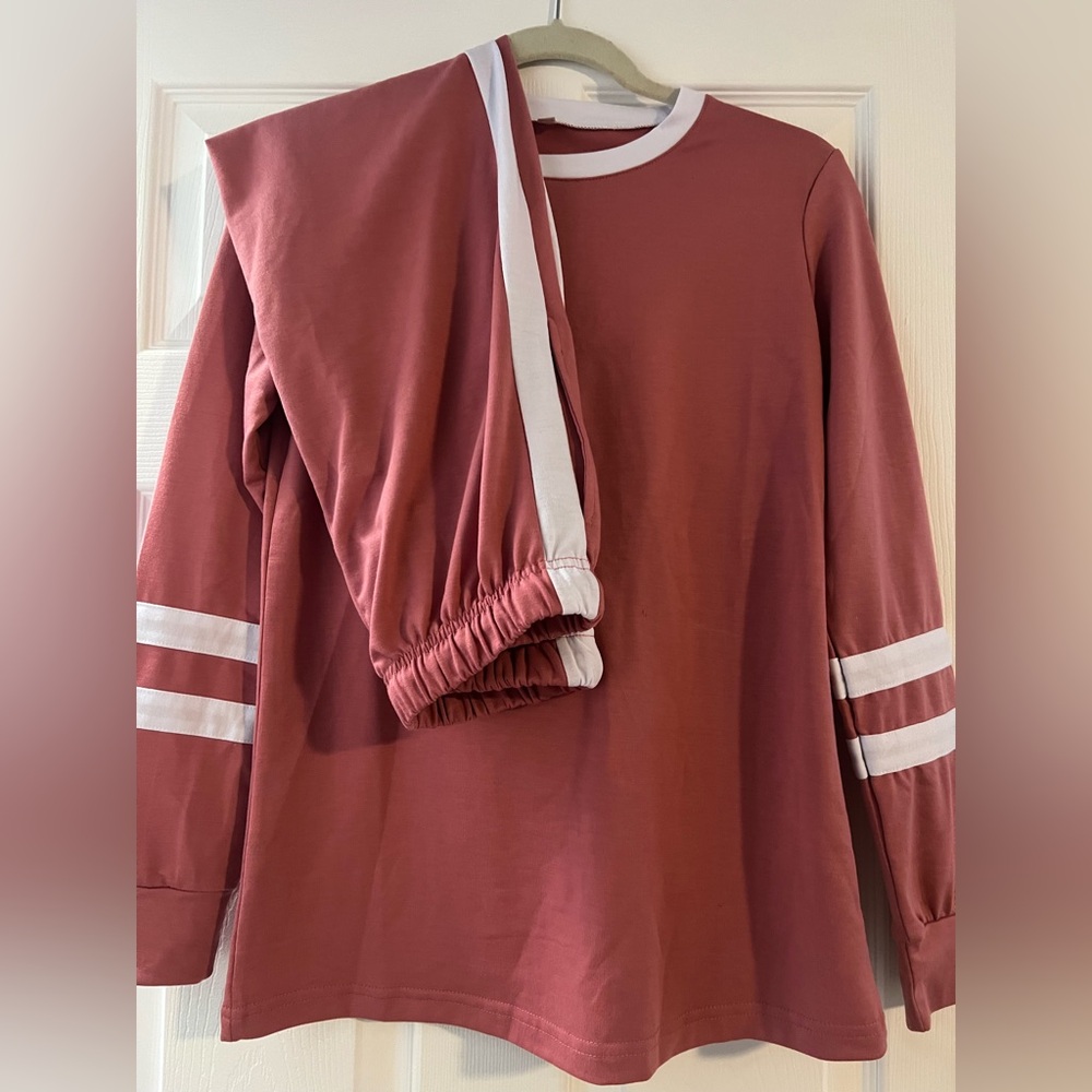 Red and White Long Sleeve Top and Pants Set